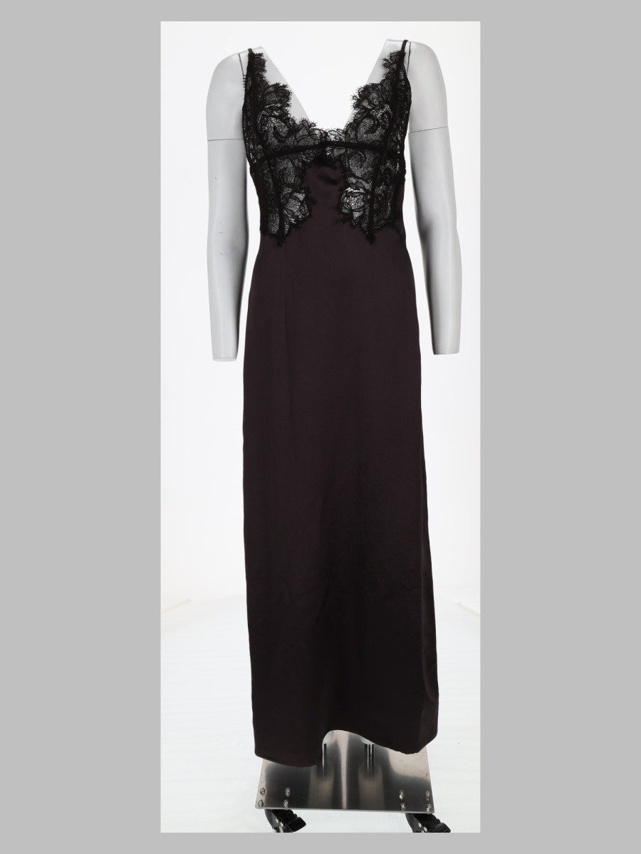 Abito in Satin con Inserto in Pizzo