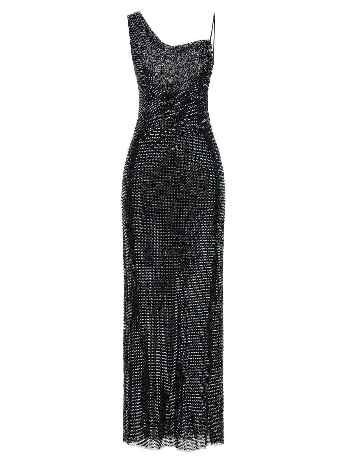 'Black Rhinestone Draped Maxi' dress
