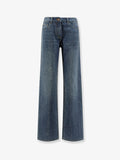 Blue denim jeans with all-over crystals