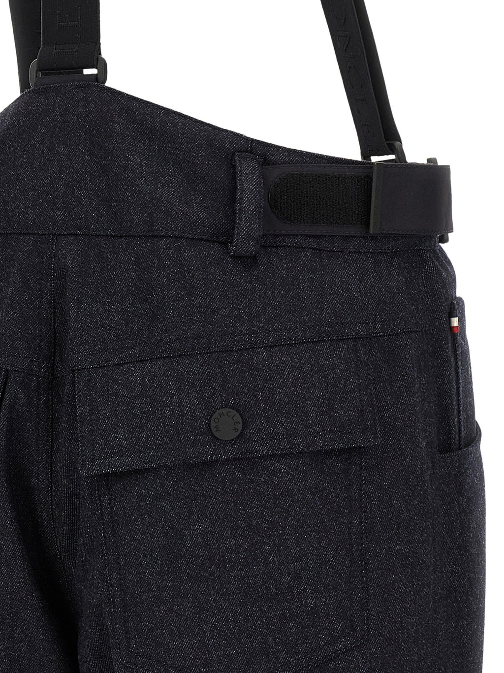 Blue denim ski bib shorts 4