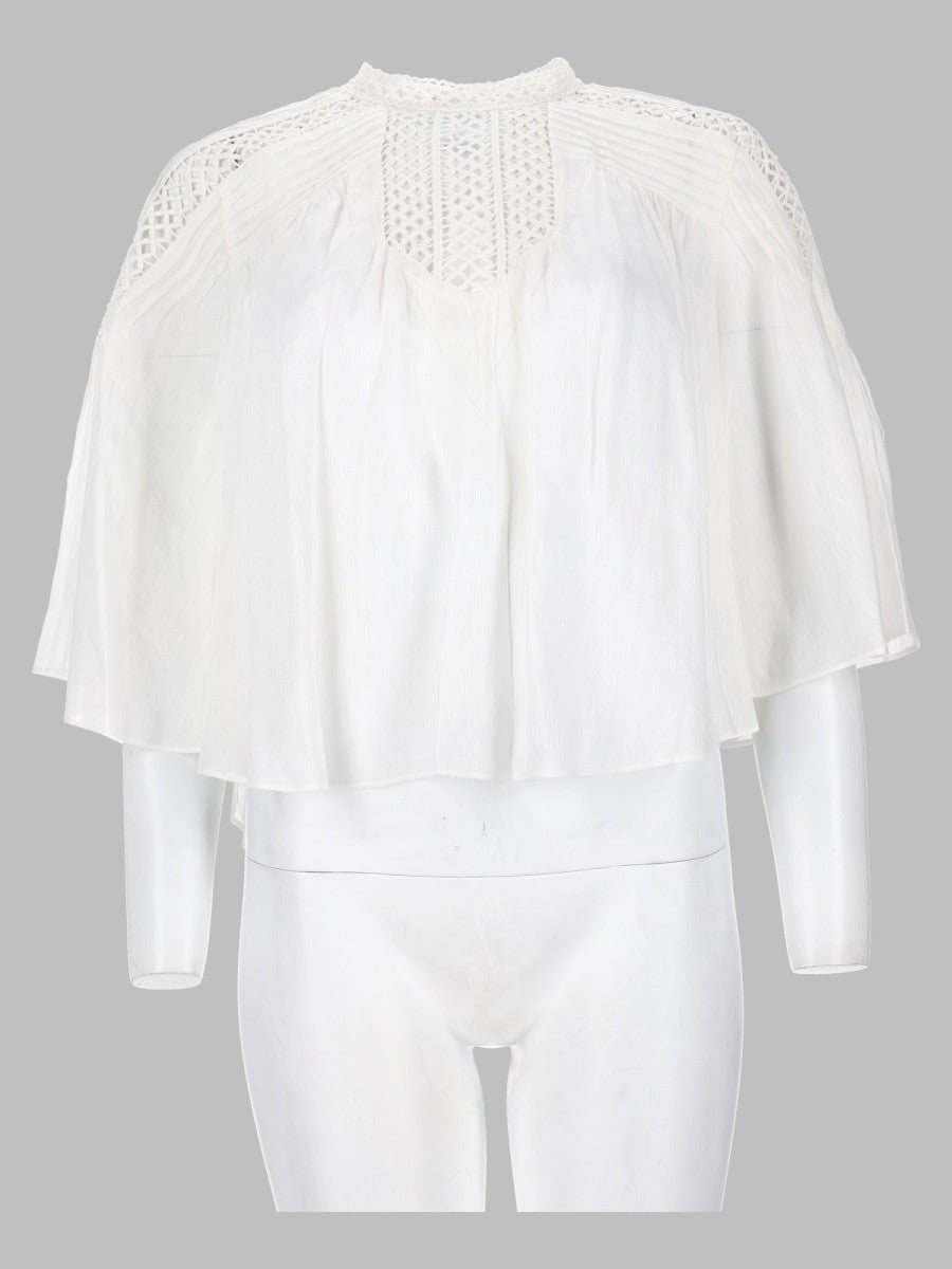 blusa "parina" plissettata in misto lino ricamato