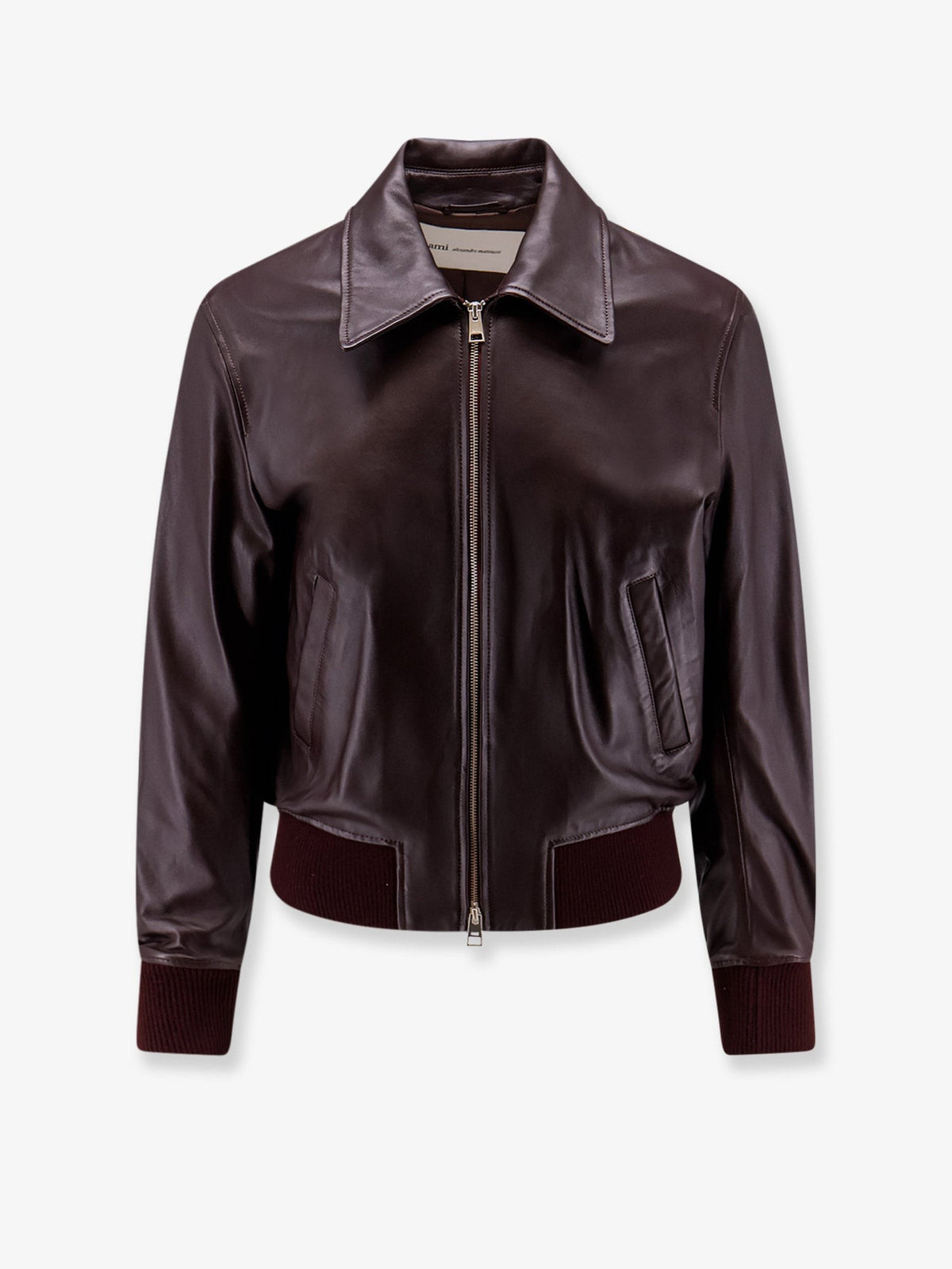 Bordeaux leather jacket with zip