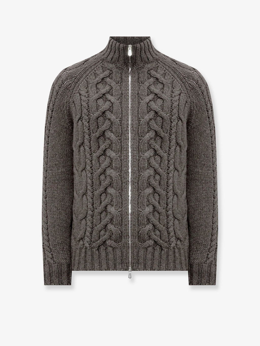 Cable knit cardigan with zip in cashmere