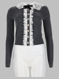 Cardigan in Lana con Colletto in Pizzo