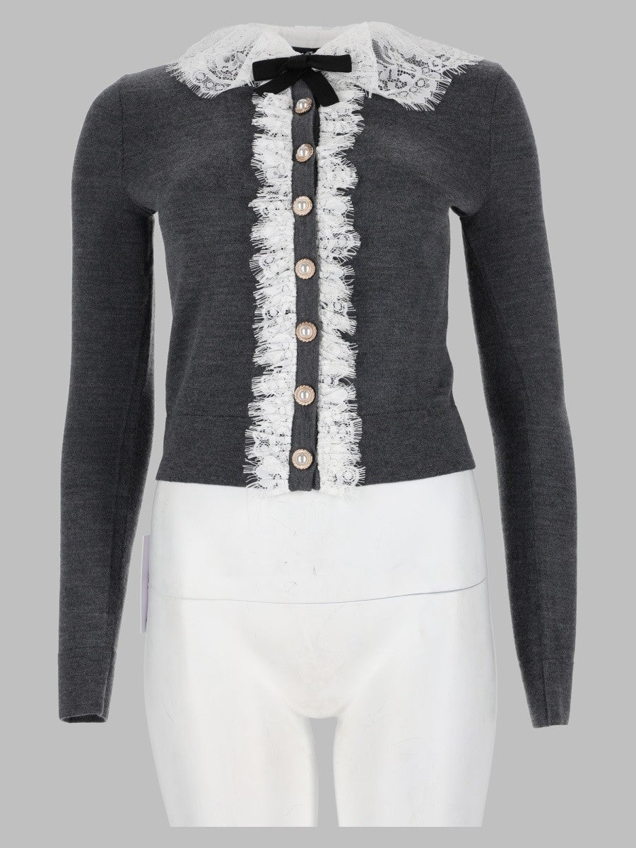 Cardigan in Lana con Colletto in Pizzo