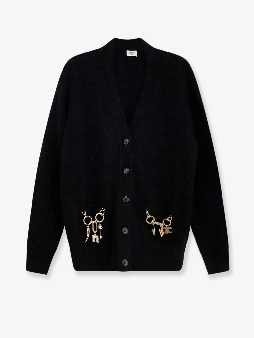 Cashmere cardigan with gold metal charms