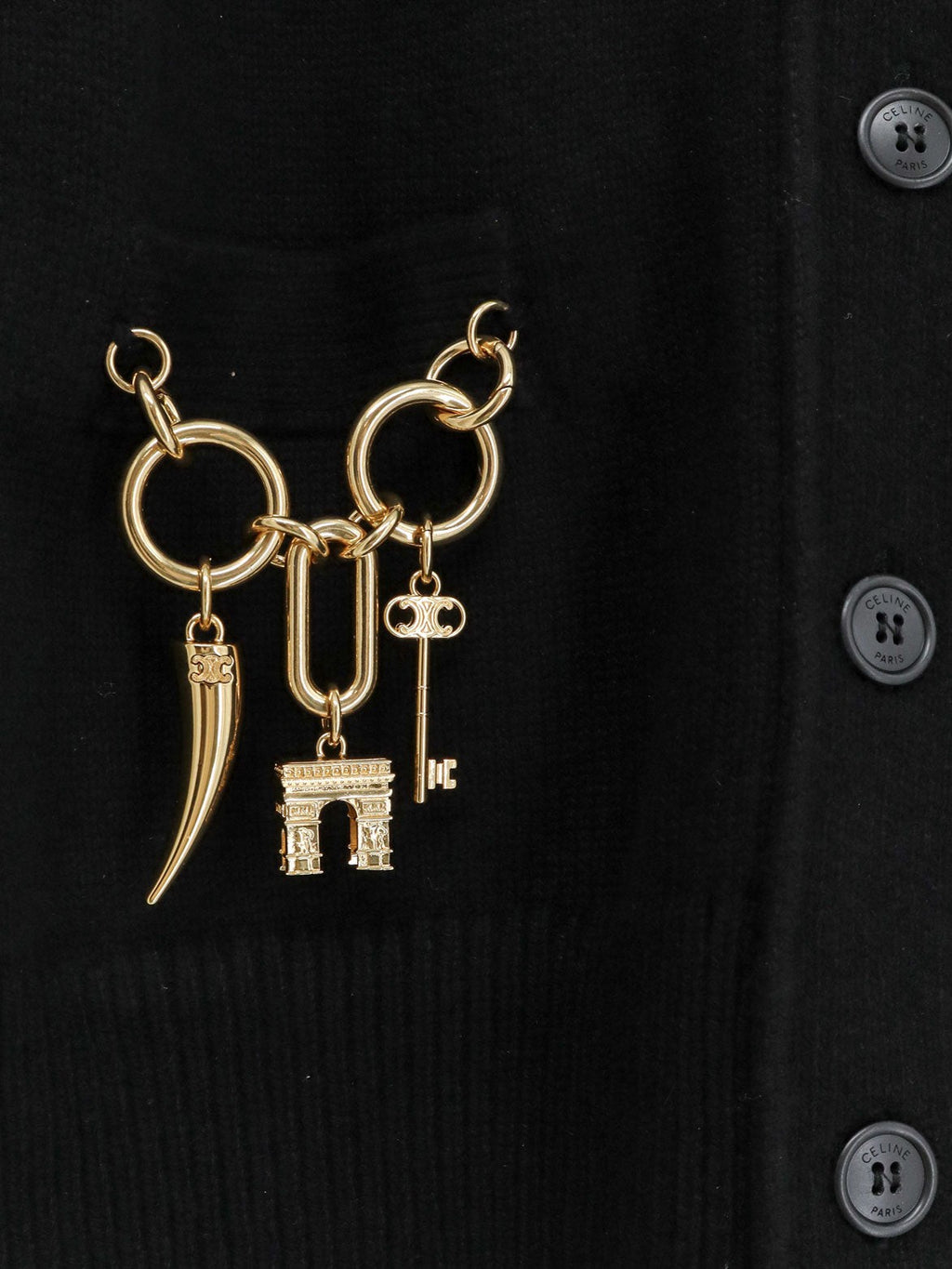 Cashmere cardigan with gold metal charms 3