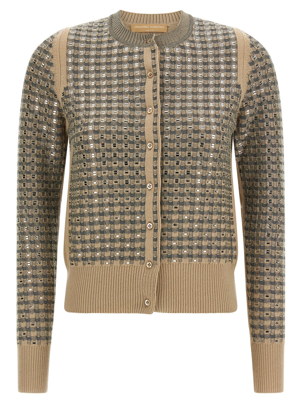 Check cardigan with crystals