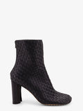 Cherry leather ankle boots with woven pattern