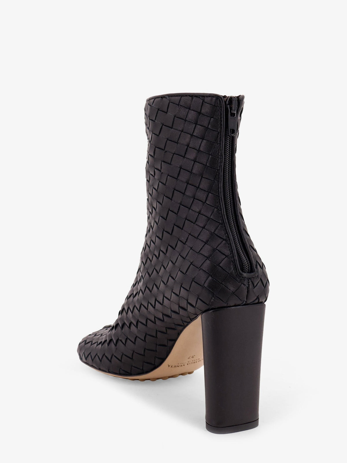 Cherry leather ankle boots with woven pattern 3