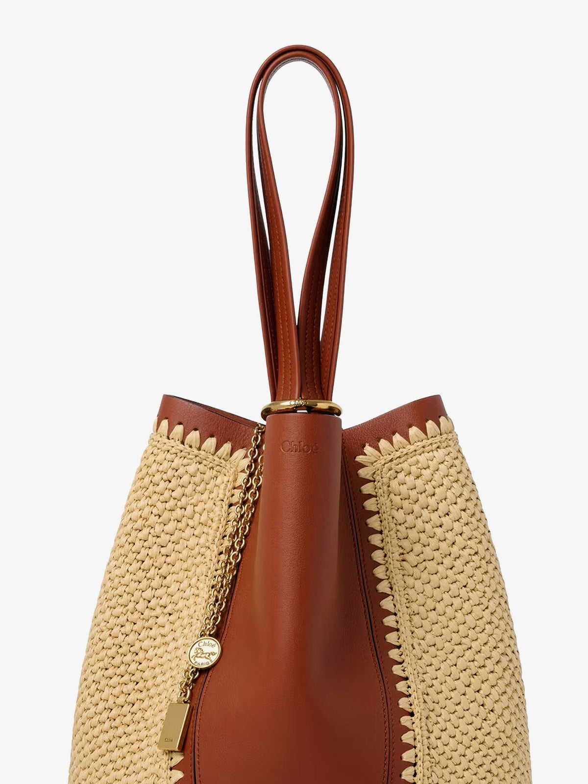 Chloé Spin leather and raffia shoulder bag 4