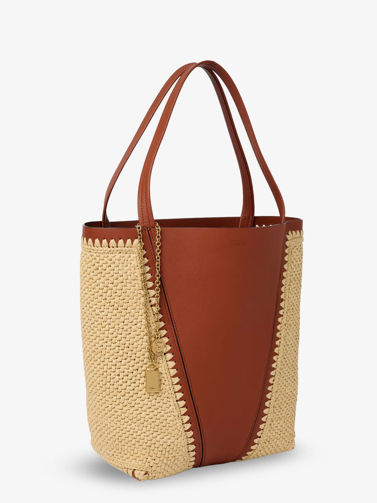Chloé Spin leather and raffia shoulder bag 3
