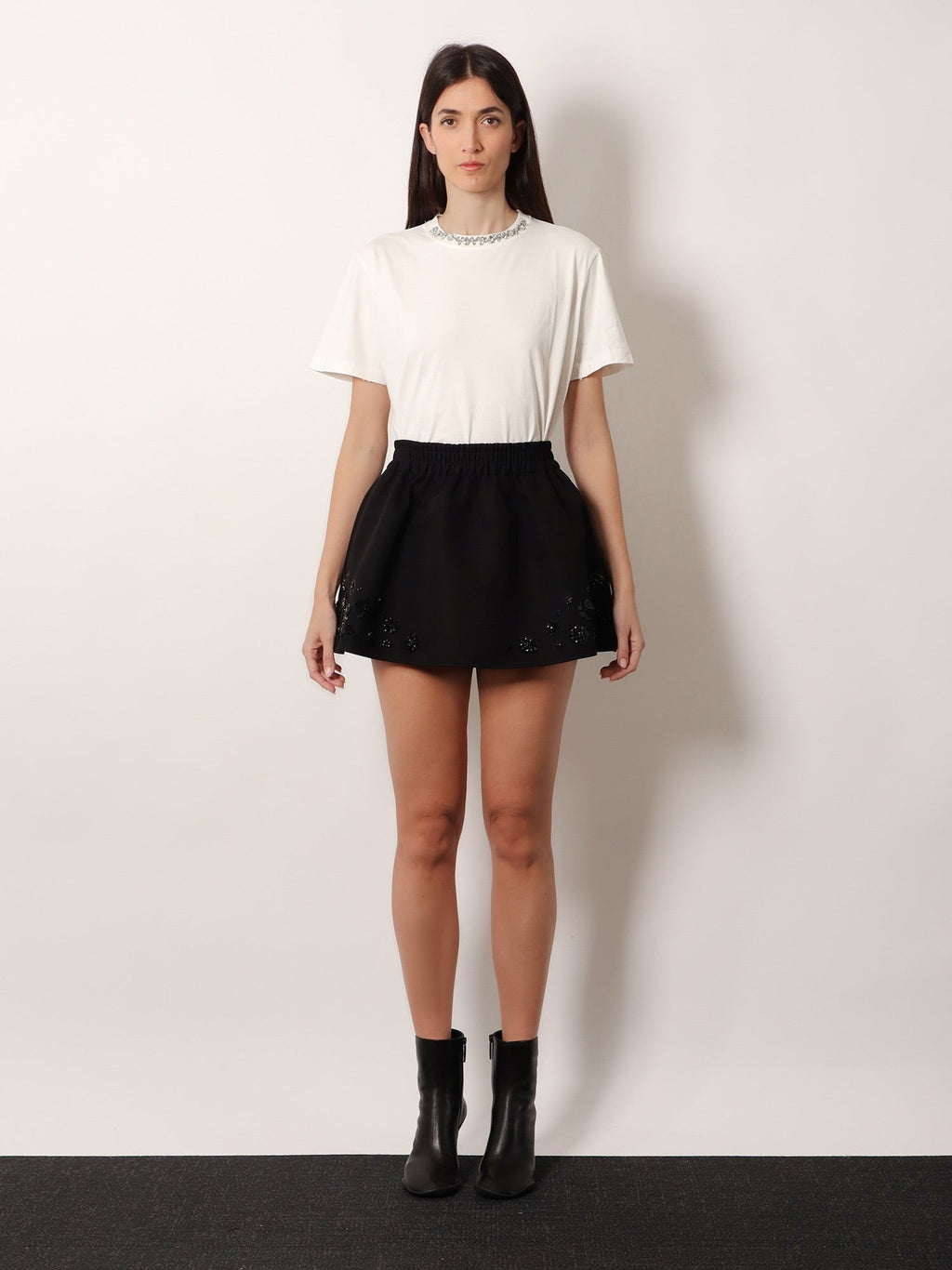 Cotton blend midi skirt with floral sequin and crystal details 3