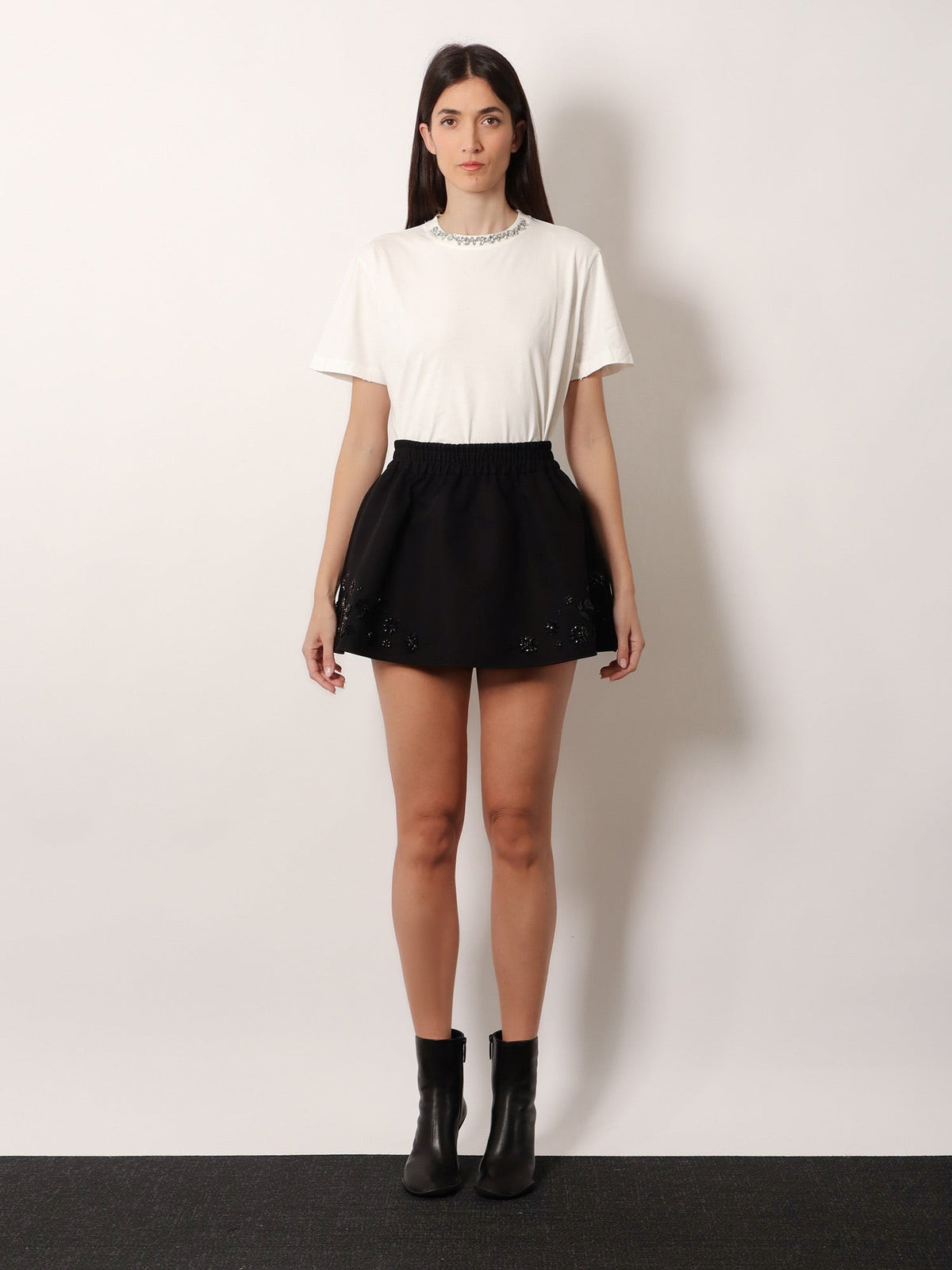Cotton blend midi skirt with floral sequin and crystal details 3
