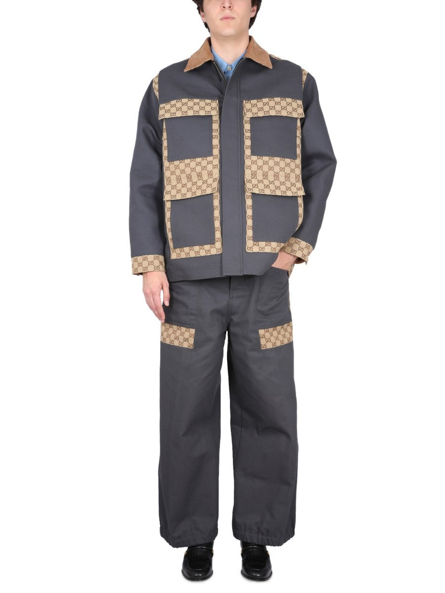 COTTON FABRIC PANTS WITH GG INSERTS 2