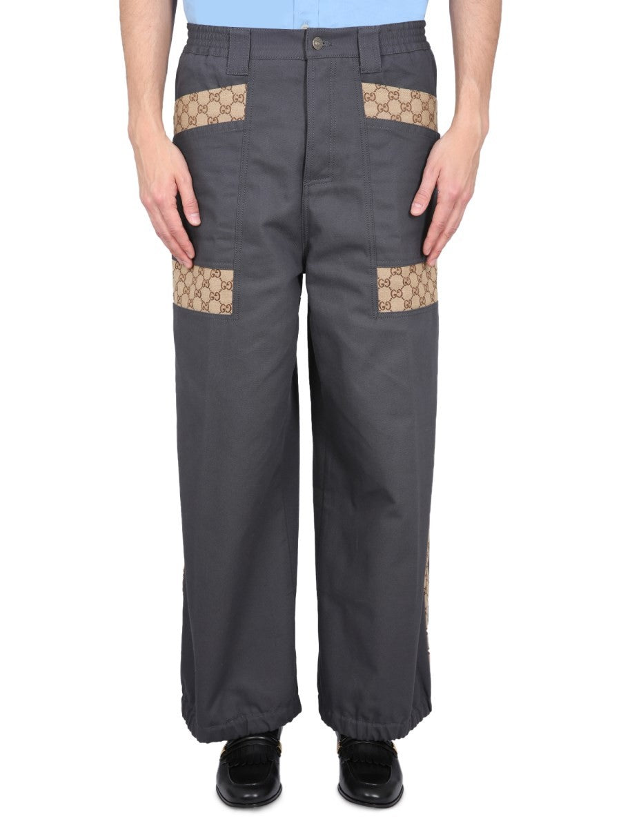 COTTON FABRIC PANTS WITH GG INSERTS
