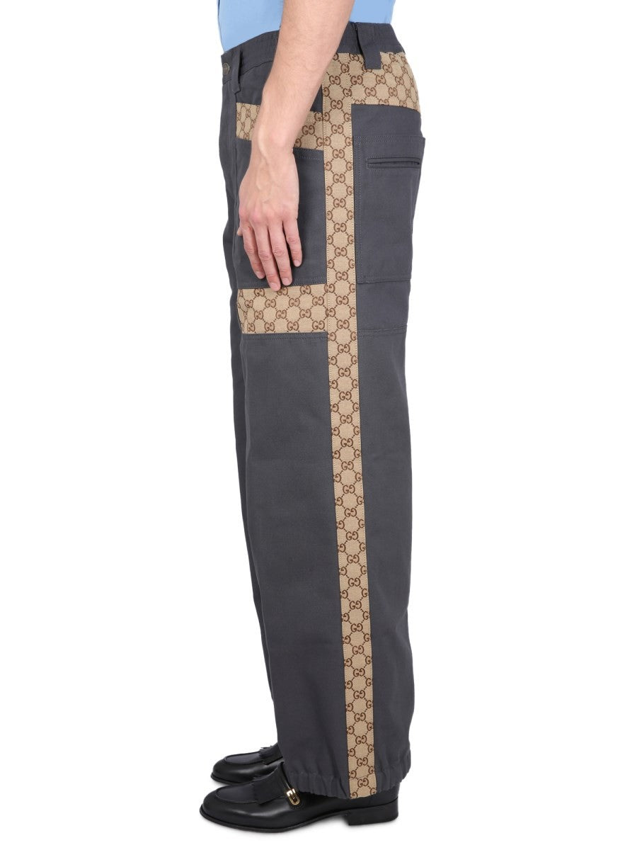 COTTON FABRIC PANTS WITH GG INSERTS 3