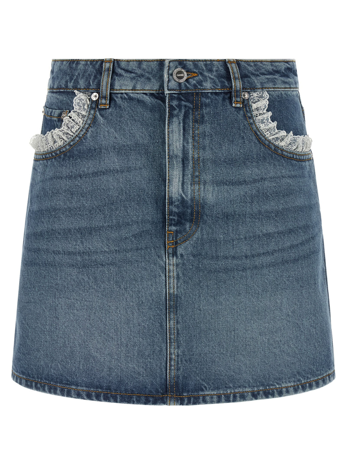 Denim and lace skirt