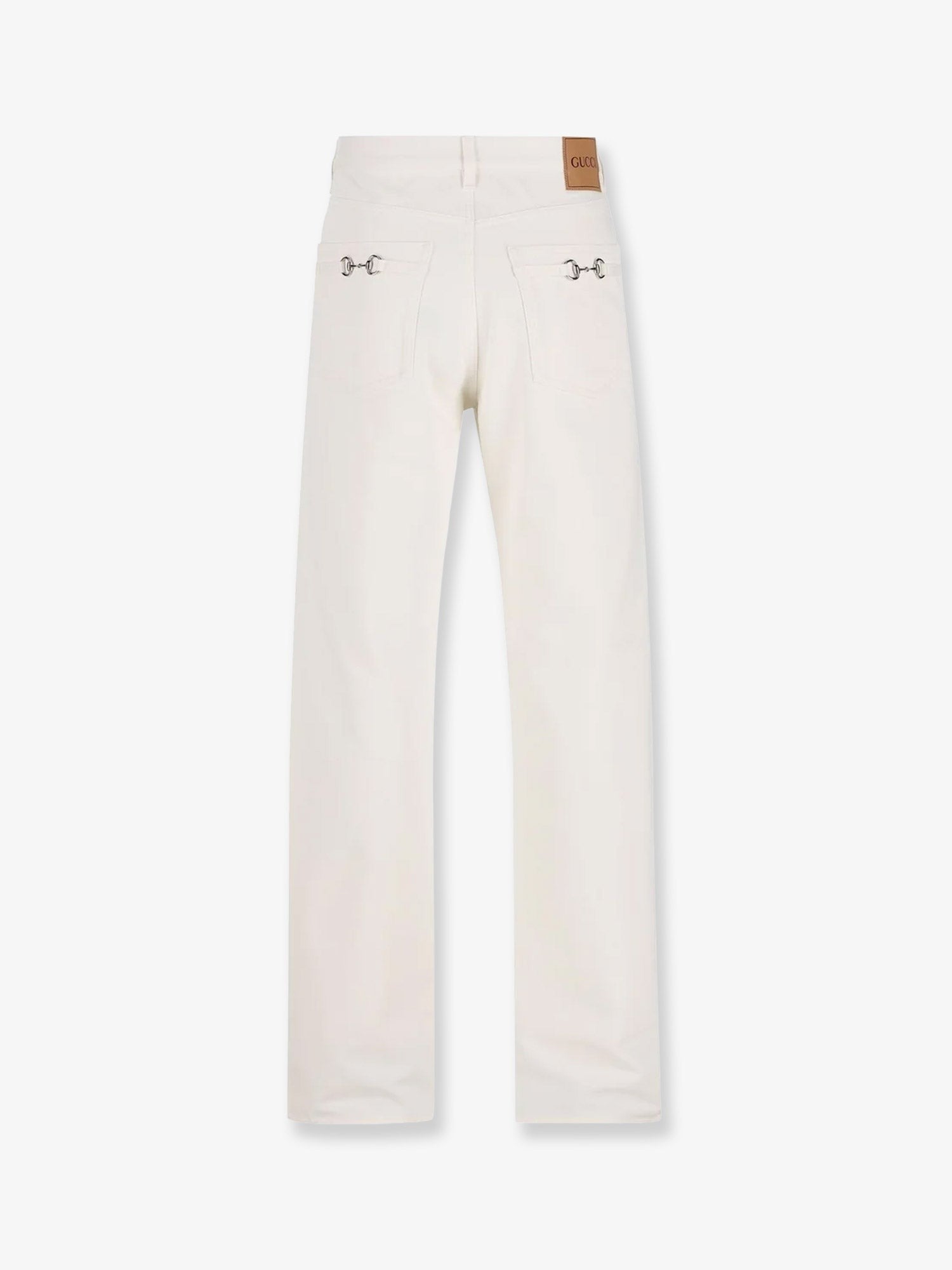 Denim trousers with metal Horsebit detail on the back 4