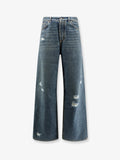 Destroyed-effect blue denim jeans