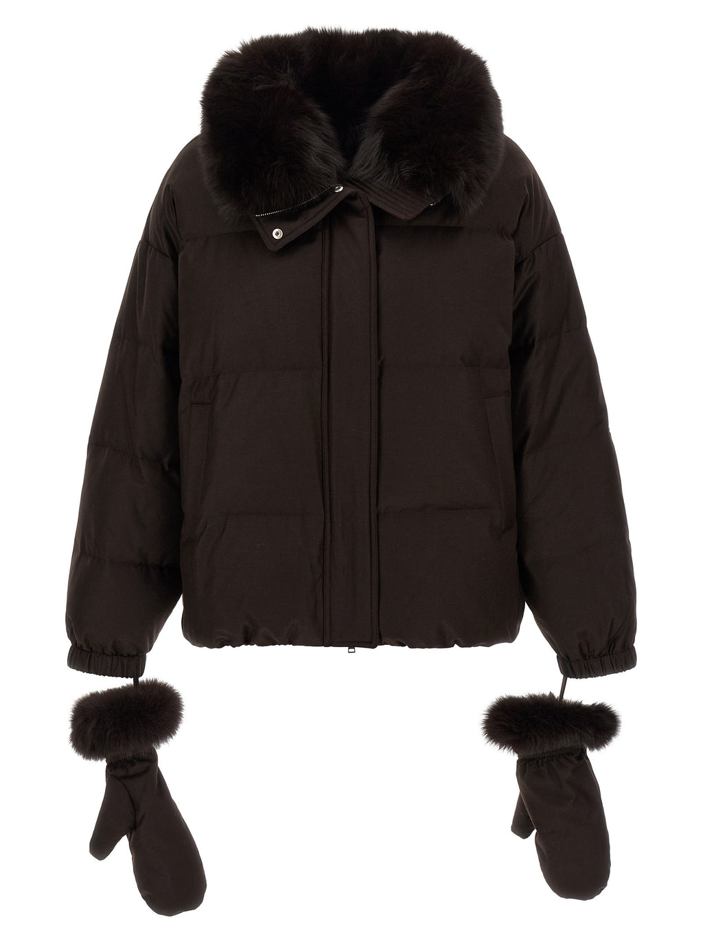 Flannel down jacket with mittens