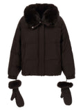 Flannel down jacket with mittens