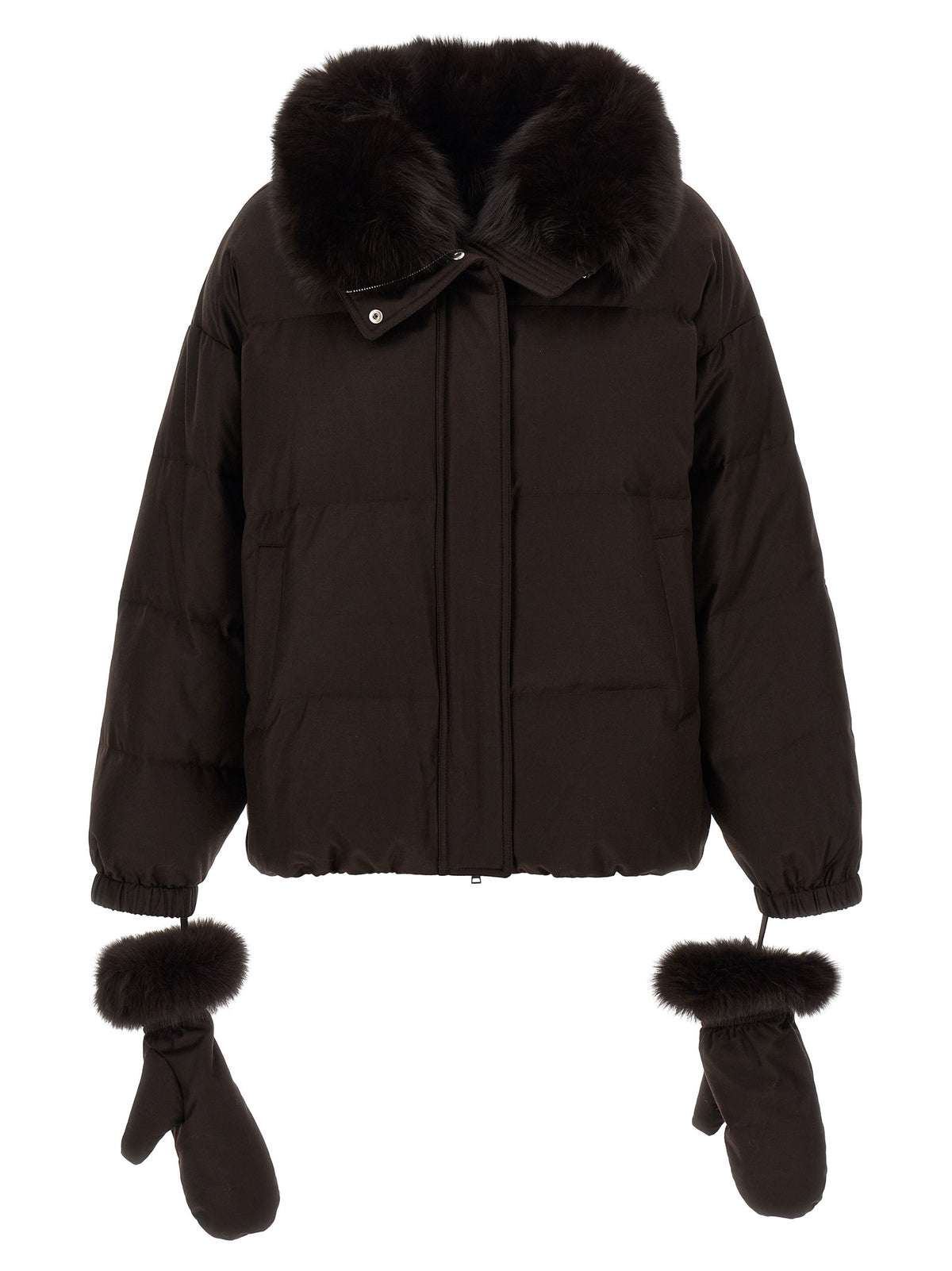 Flannel down jacket with mittens