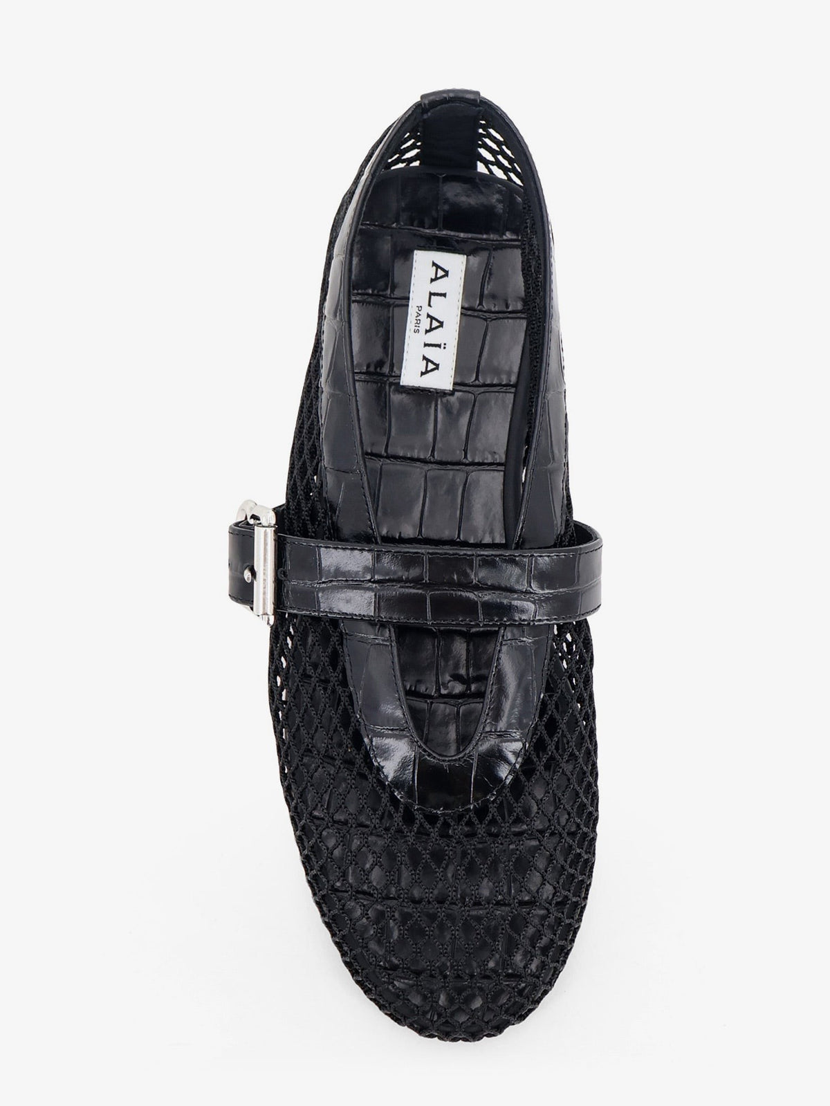 Flat leather ballerinas with crocodile effect 5