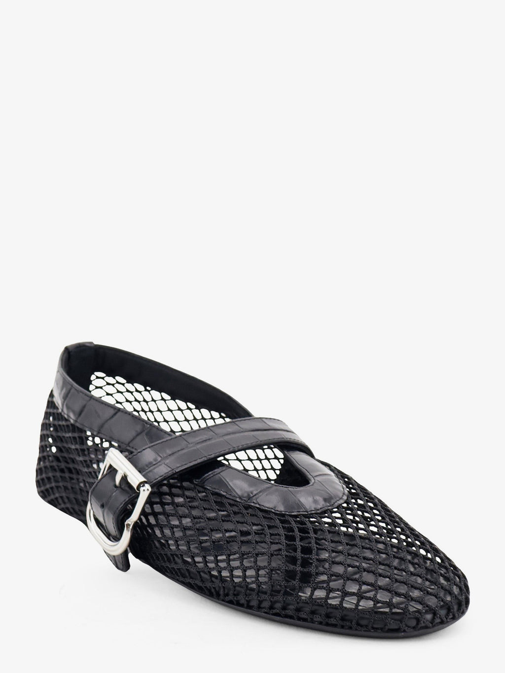 Flat leather ballerinas with crocodile effect 2