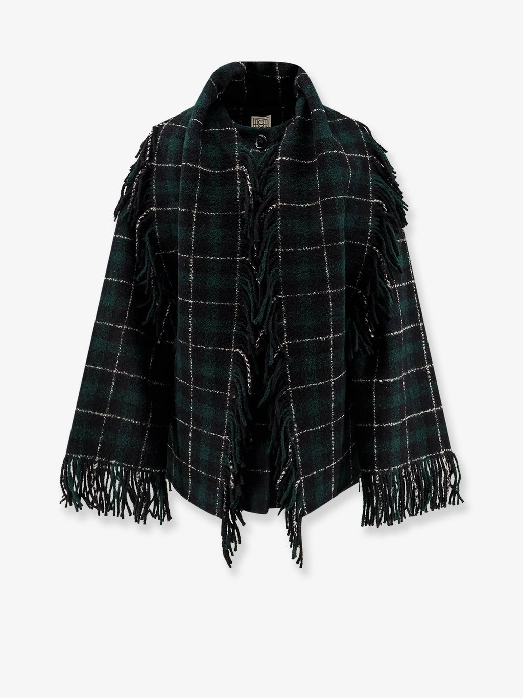 Fringed scarf madras wool coat