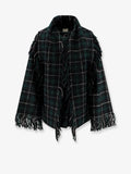 Fringed scarf madras wool coat