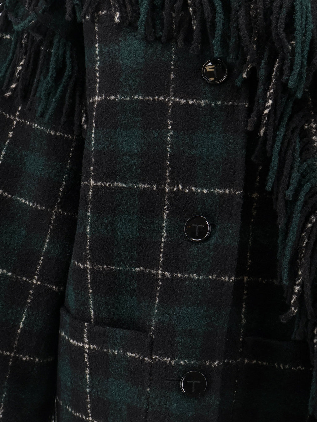 Fringed scarf madras wool coat 3