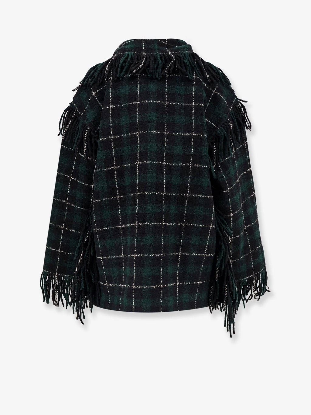 Fringed scarf madras wool coat 2