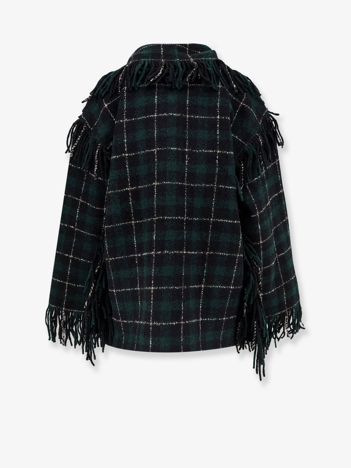 Fringed scarf madras wool coat 2