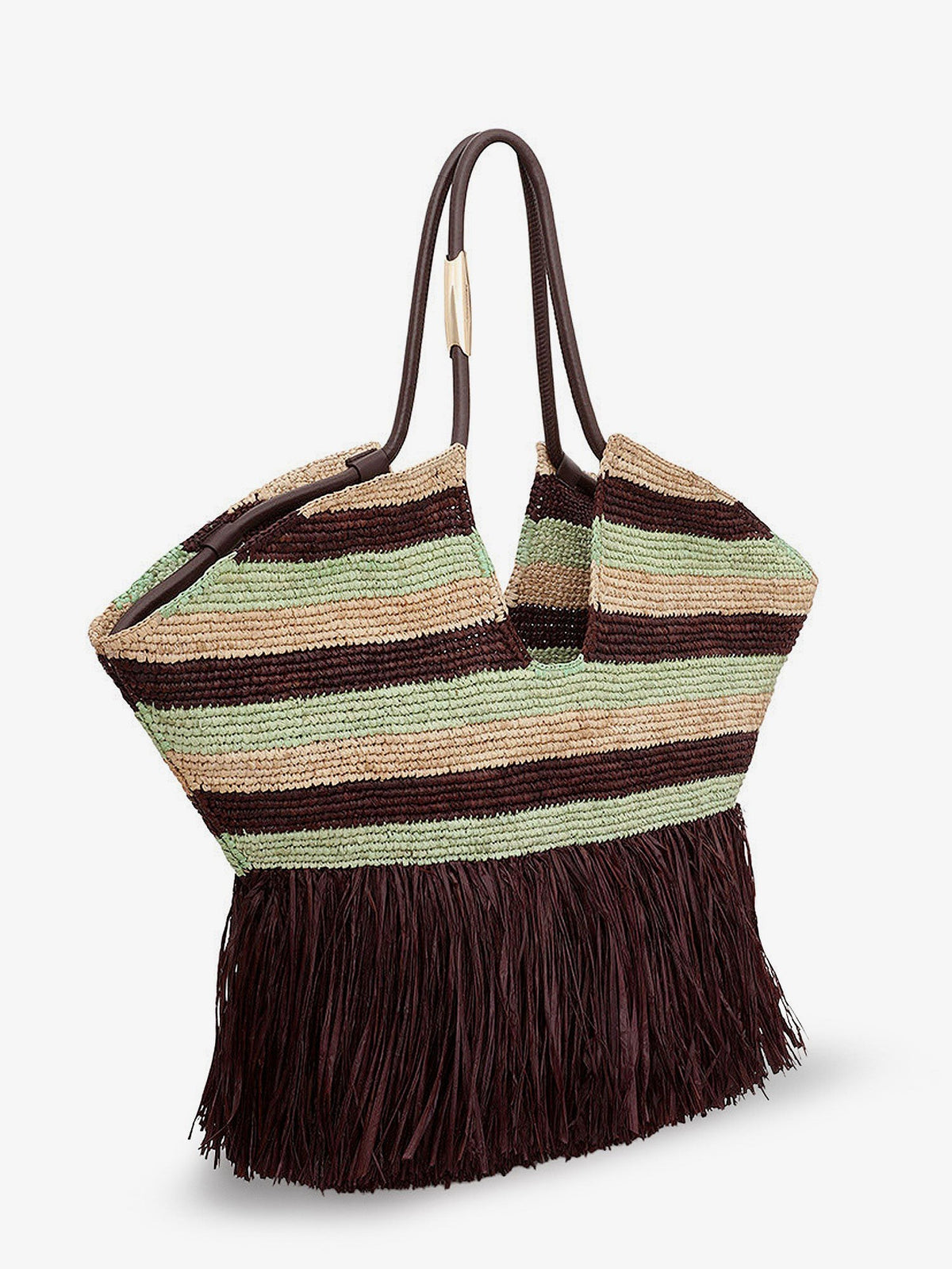 Golden Time rafia shoulder bag with fringe 3