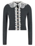 'Grey Lace Collar Knit' cardigan