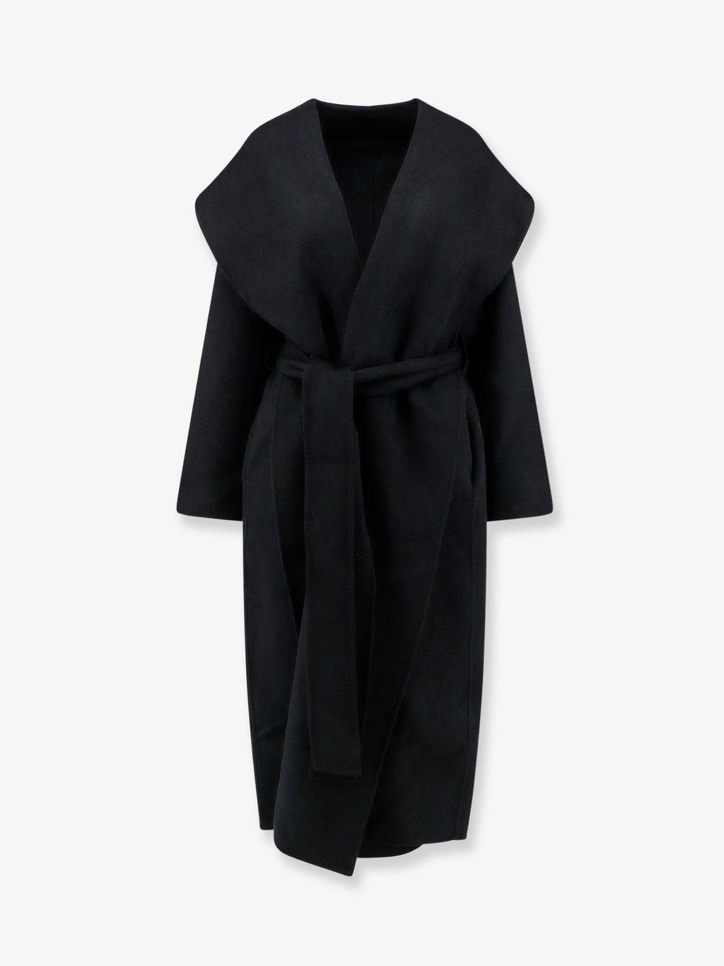 Hooded belted wool coat