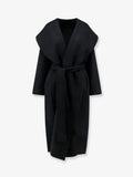 Hooded belted wool coat