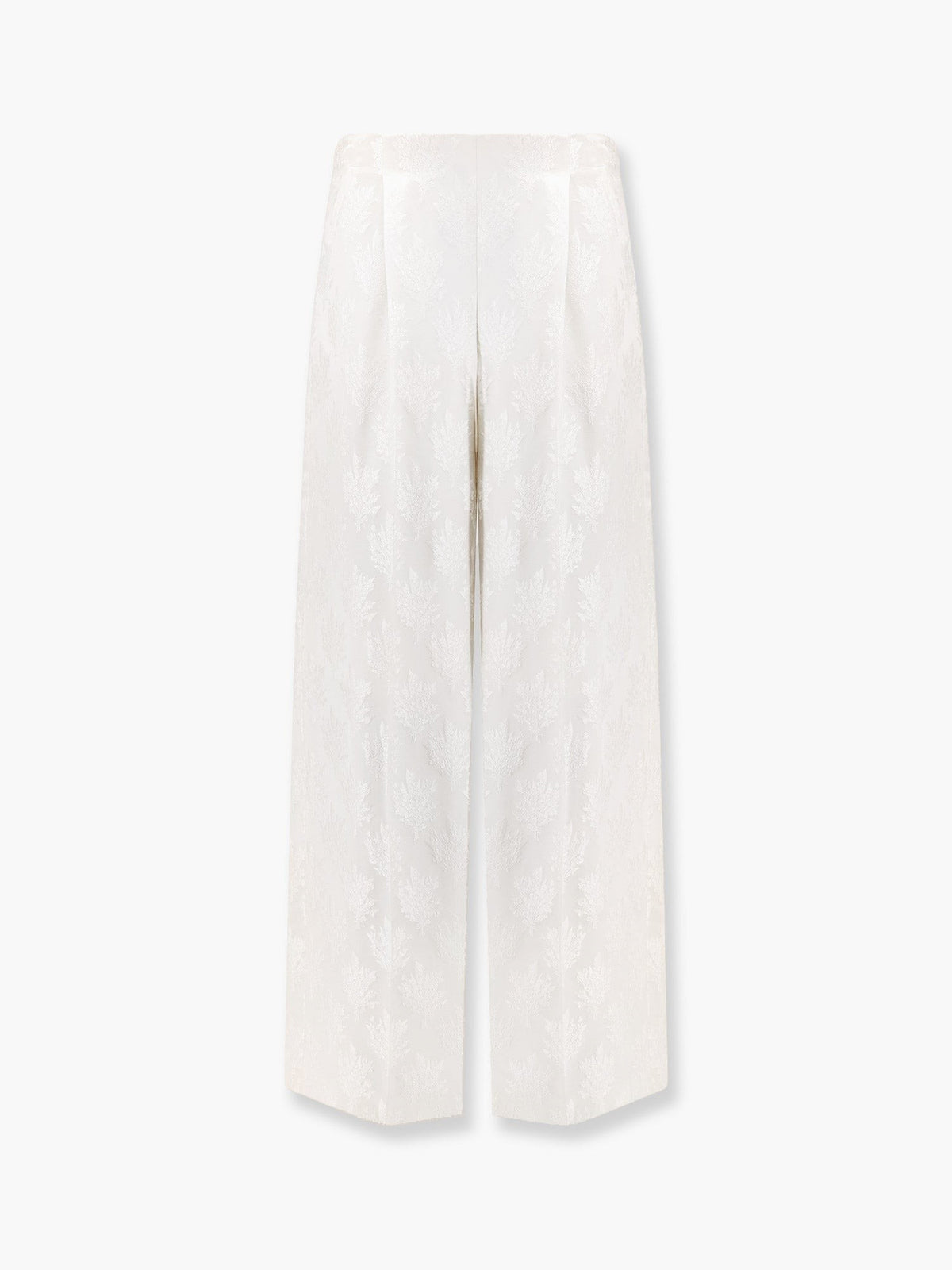 Jacquard silk trousers with floral motif