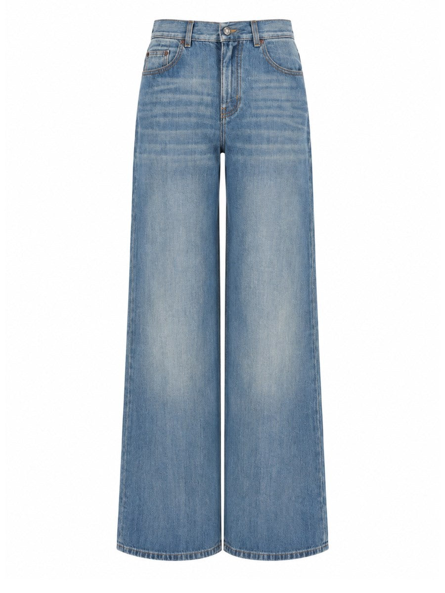 Jeans a Gamba Ampia e Vita Alta in Denim