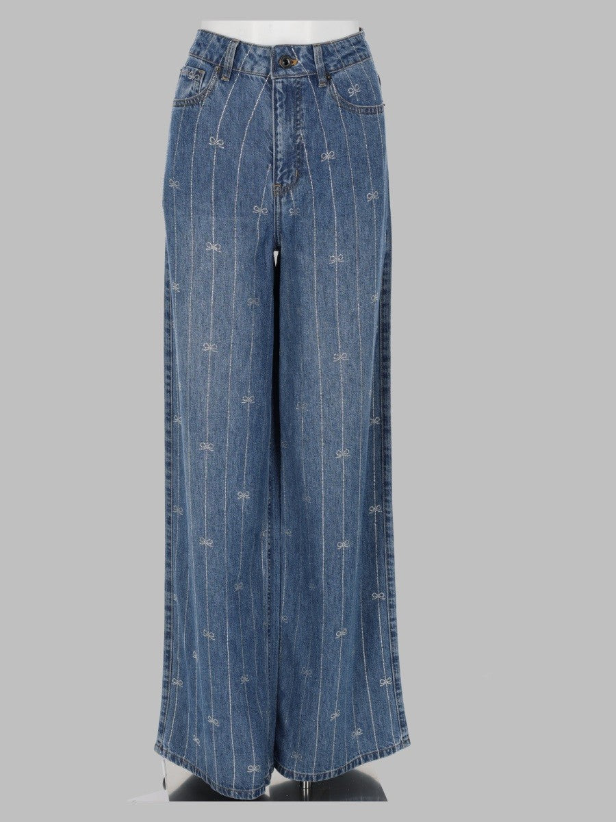 Jeans in Denim con Strass