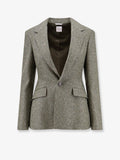 Khaki Donegal tweed blazer with multicolored sequins embroidery
