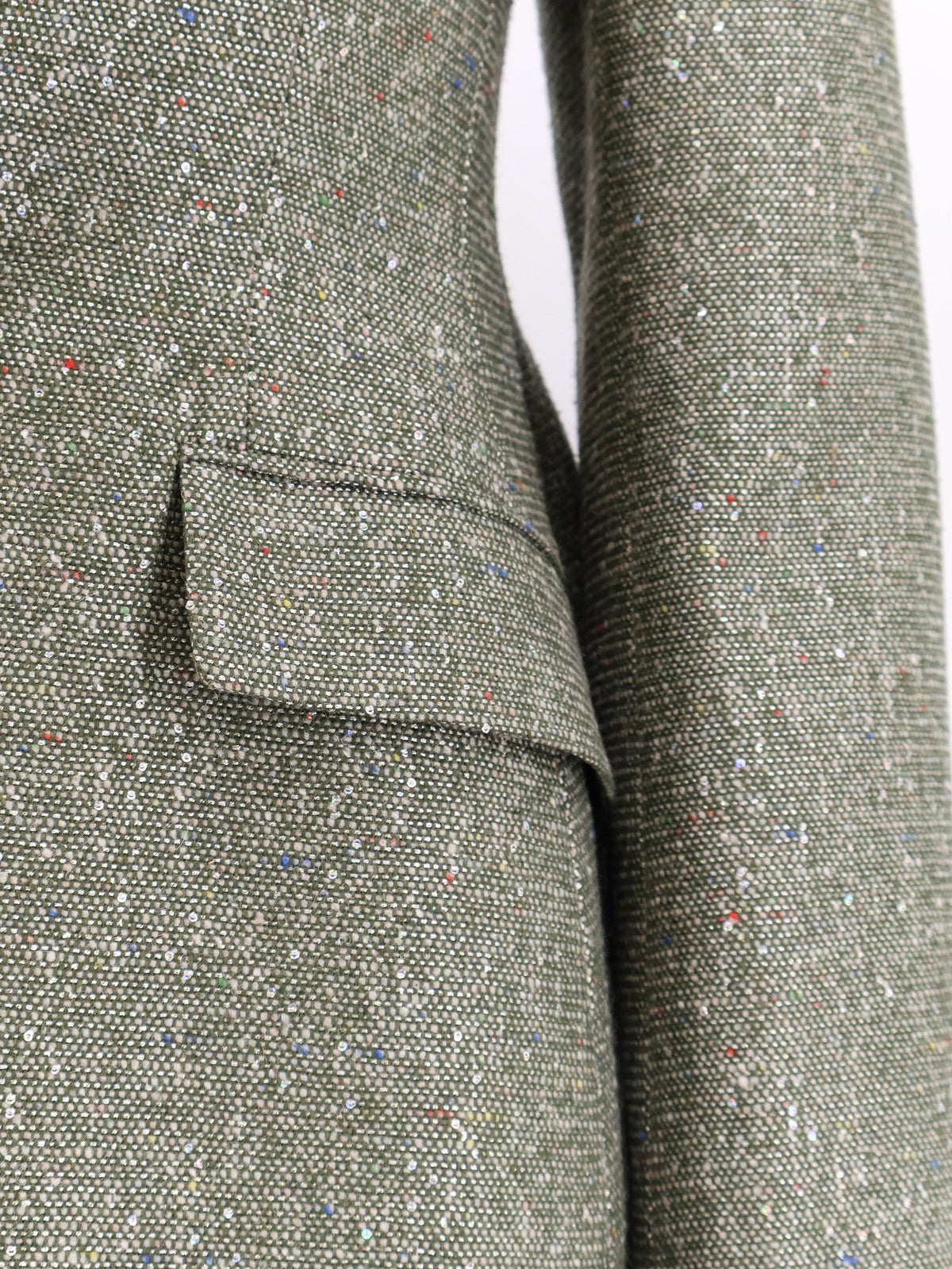 Khaki Donegal tweed blazer with multicolored sequins embroidery 3