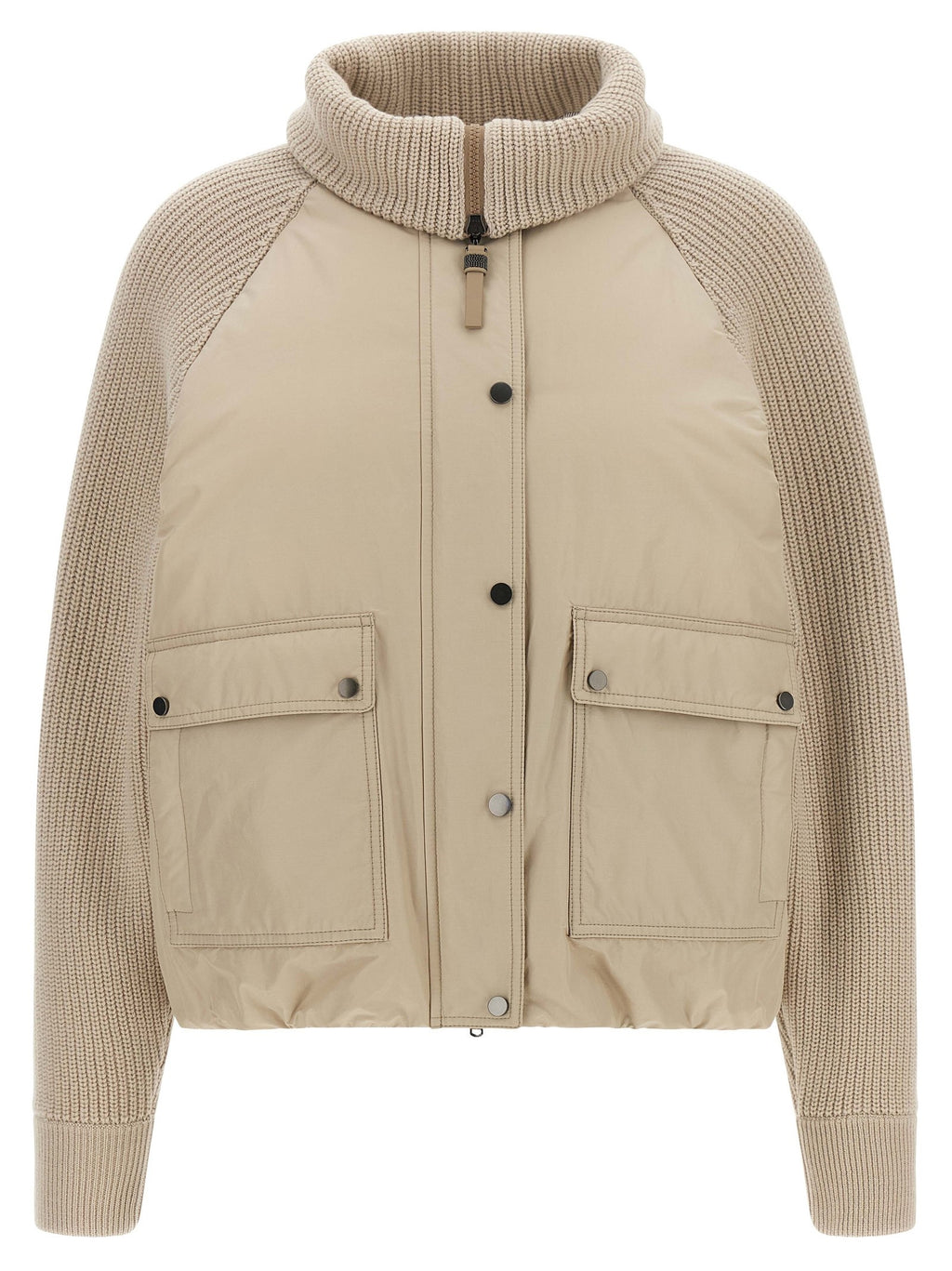 Knit insert down jacket