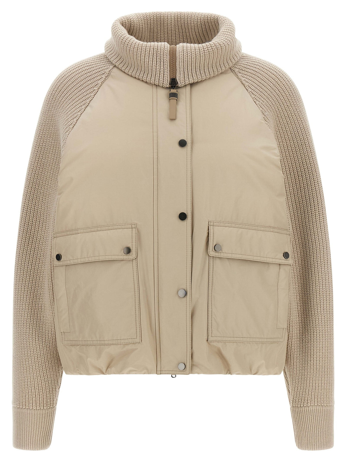 Knit insert down jacket