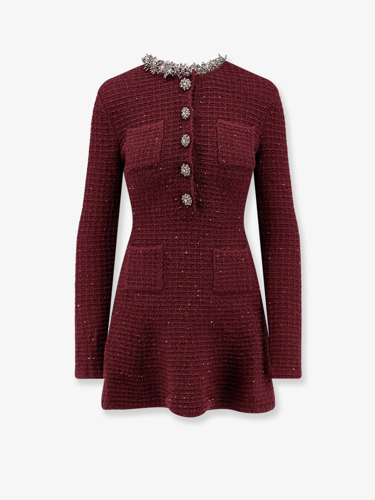 Knitted bordeaux dress with Jewel details