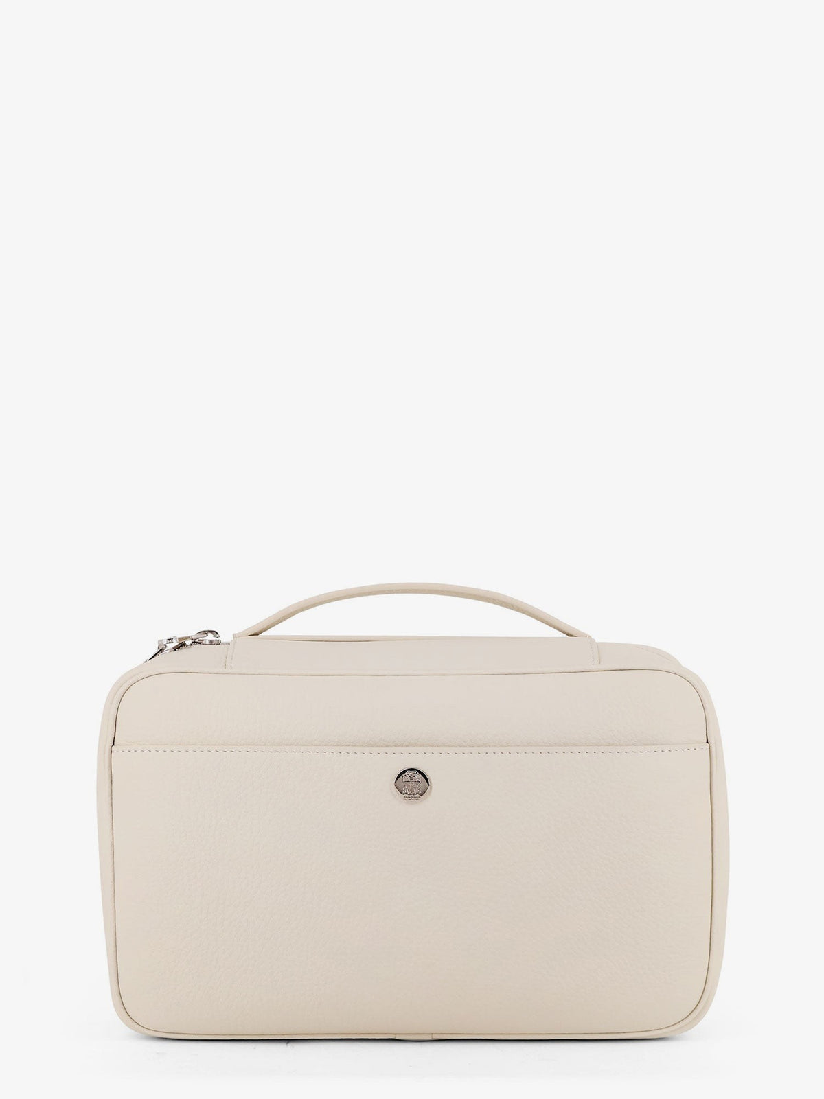 Leather beauty case with metal logo detail