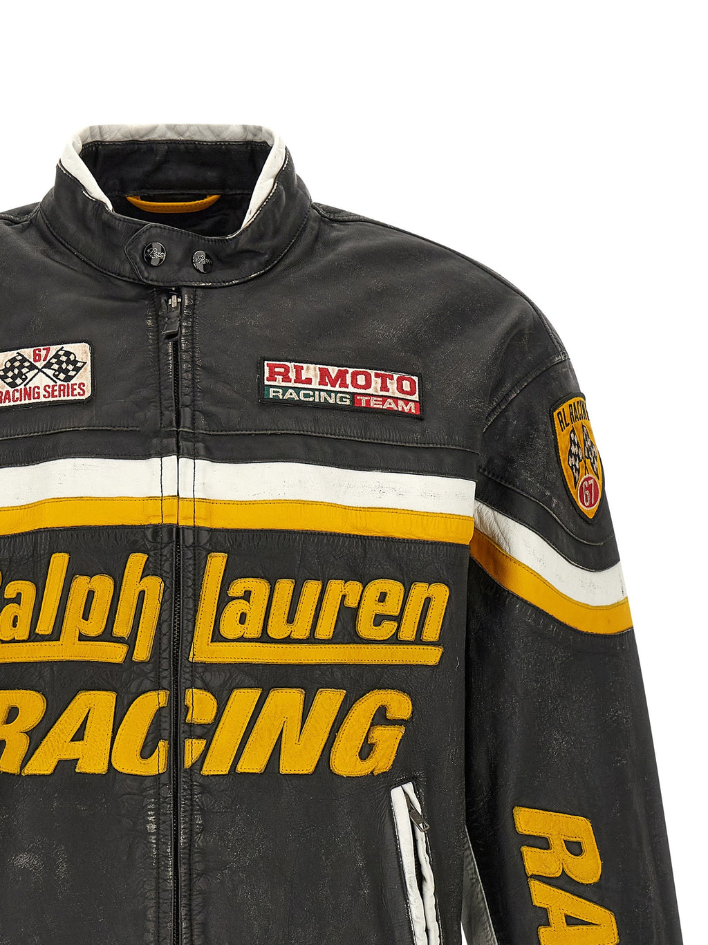 Leather biker jacket with patch 3