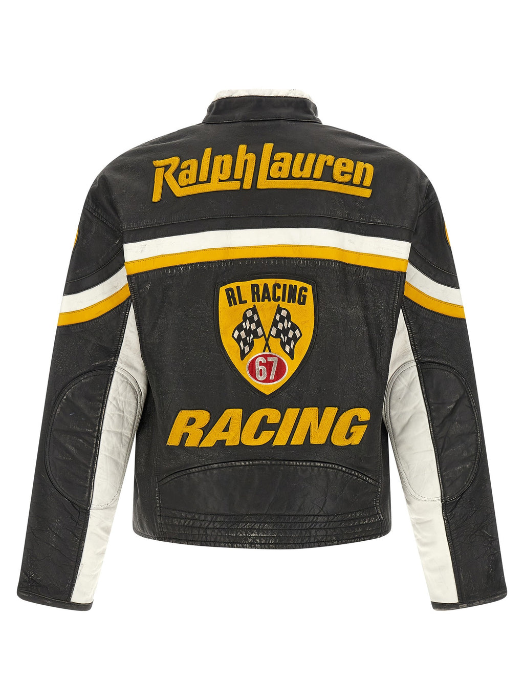 Leather biker jacket with patch 2