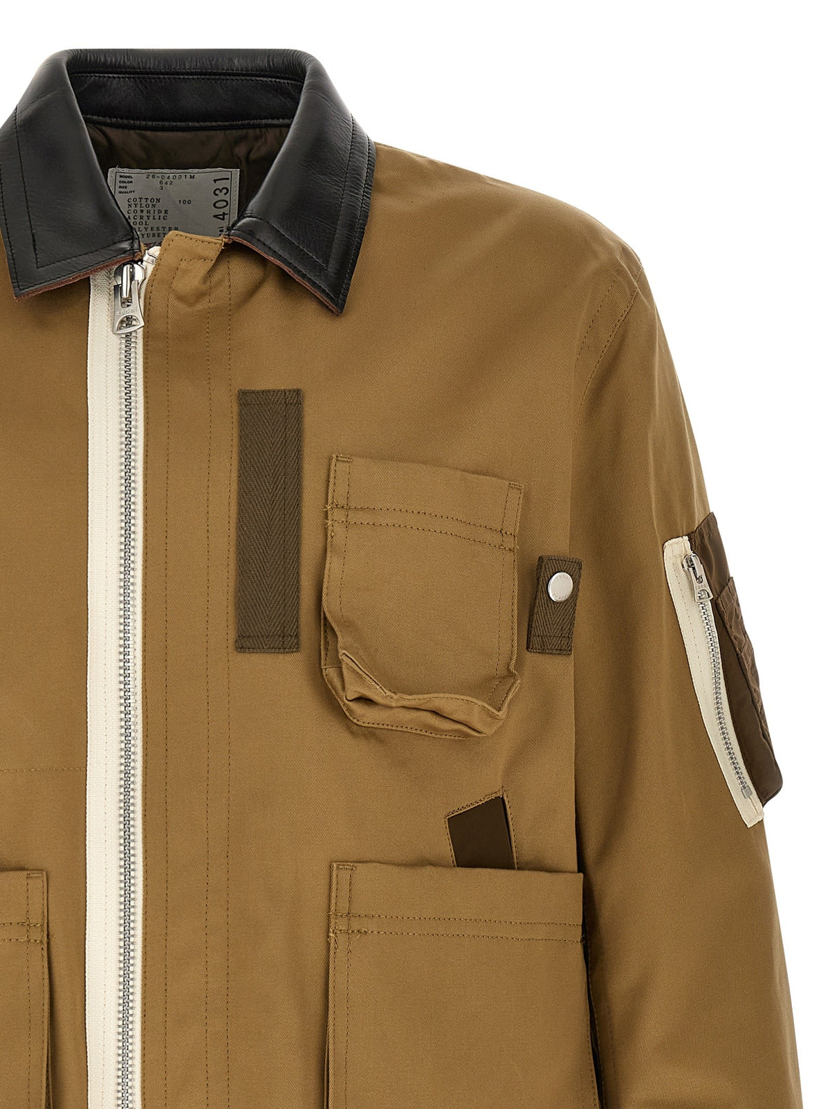 Cotton chino jacket with faux leather collar 3
